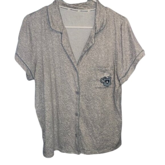 Gray Short Sleeve Button-Up Pajama Top - Picture 1 of 8